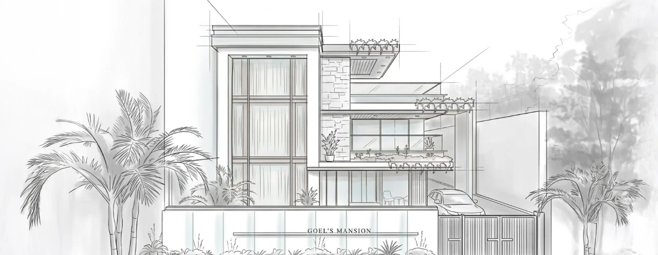 Modern residential architectural elevation sketch